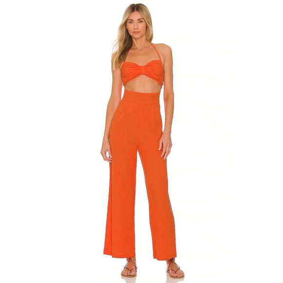 SNDYS x REVOLVE Boat Linen Jumpsuit in Tangerine Size Medium Cotton Women’s - Picture 1 of 6